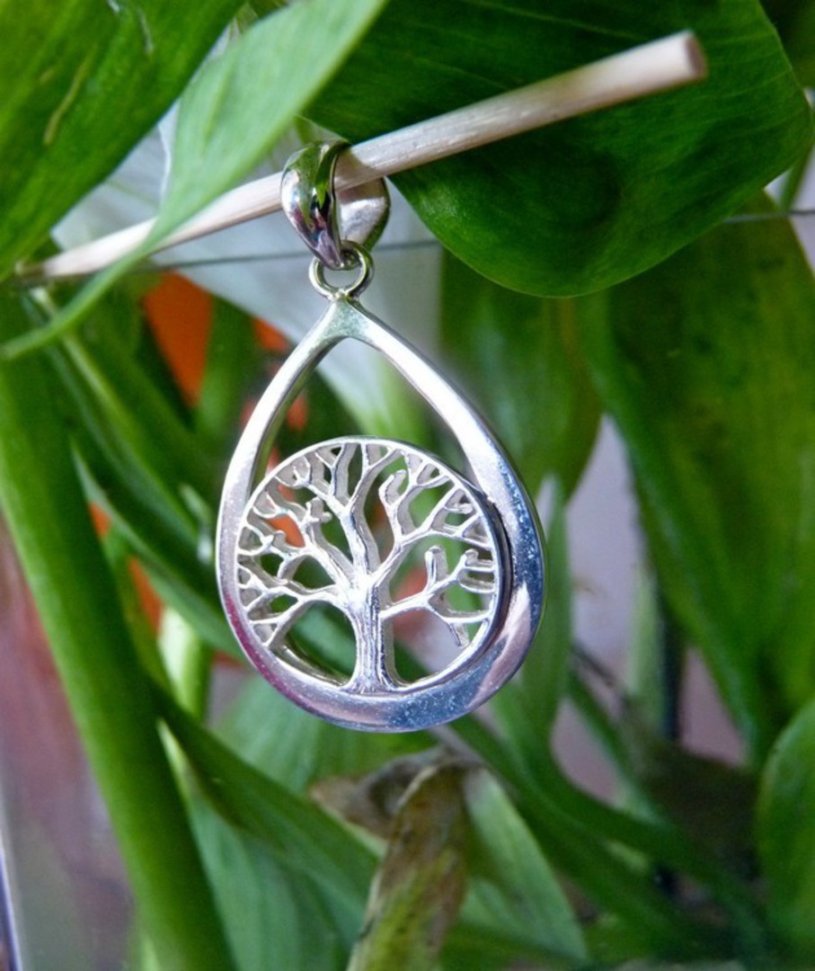 Silver teardrop pendant with tree of life image 2