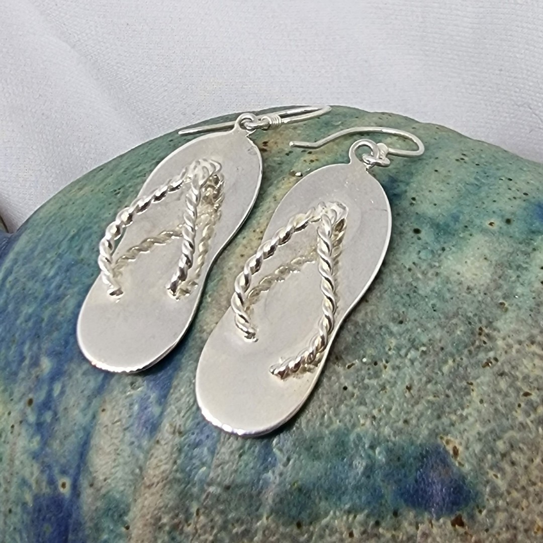 Large silver jandal earrings - SALE image 1