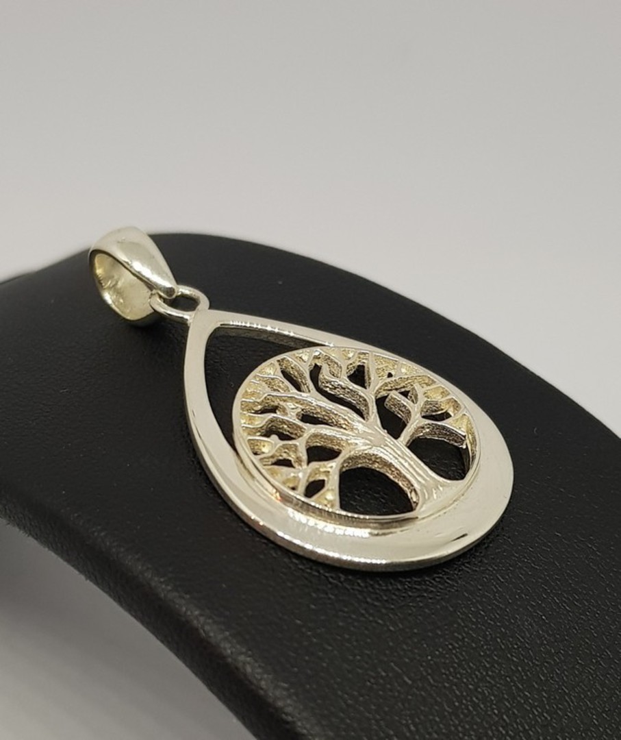 Silver teardrop pendant with tree of life image 1