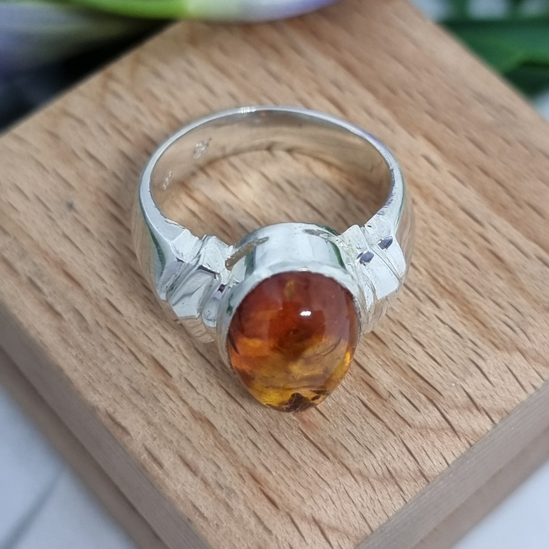 Sterling silver oval amber ring, made in NZ image 4