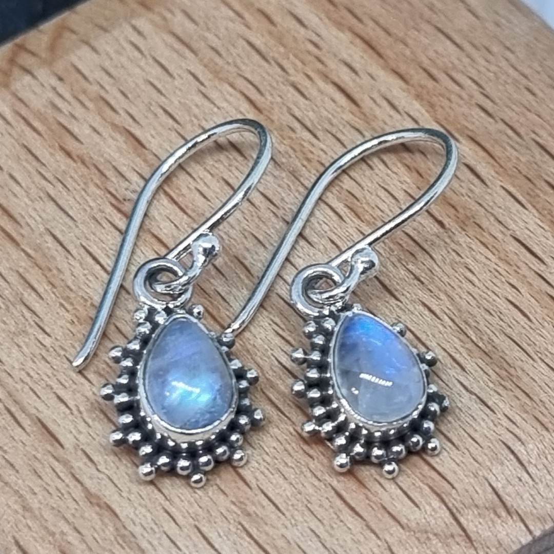 Silver teardrop moonstone earrings image 1