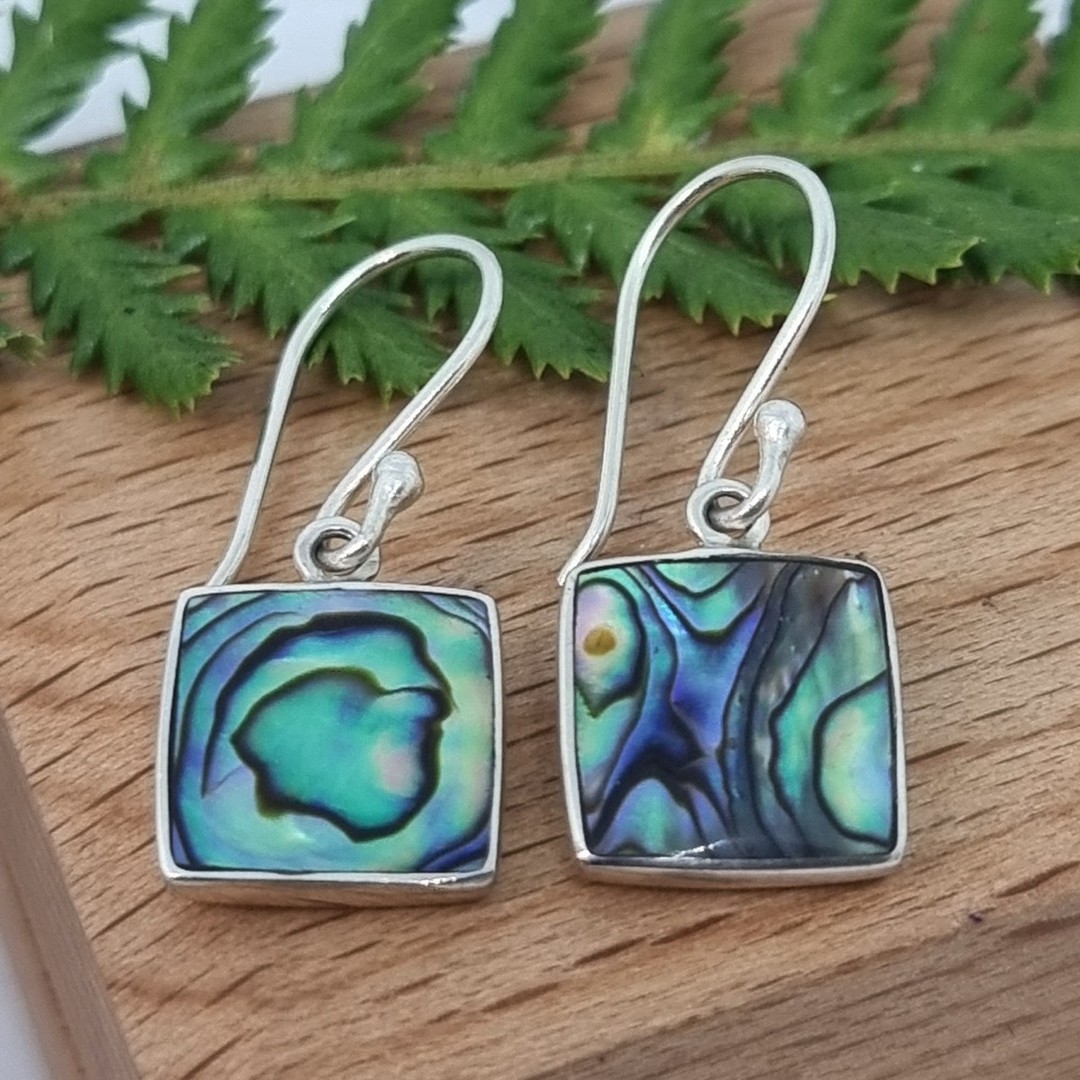 Sterling silver square NZ paua shell earrings image 1