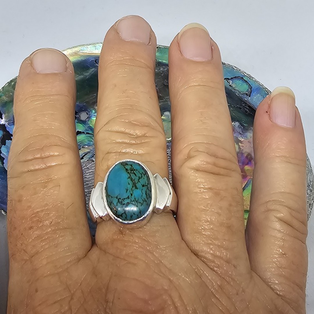 Sterling silver oval turquoise ring, made in NZ image 2