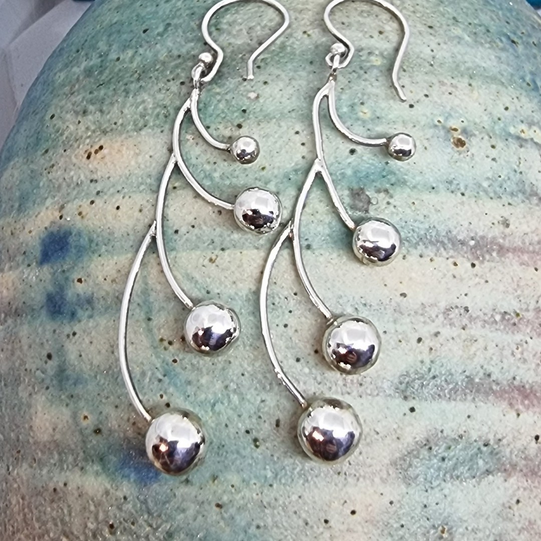 Long silver multi sphere earrings image 3