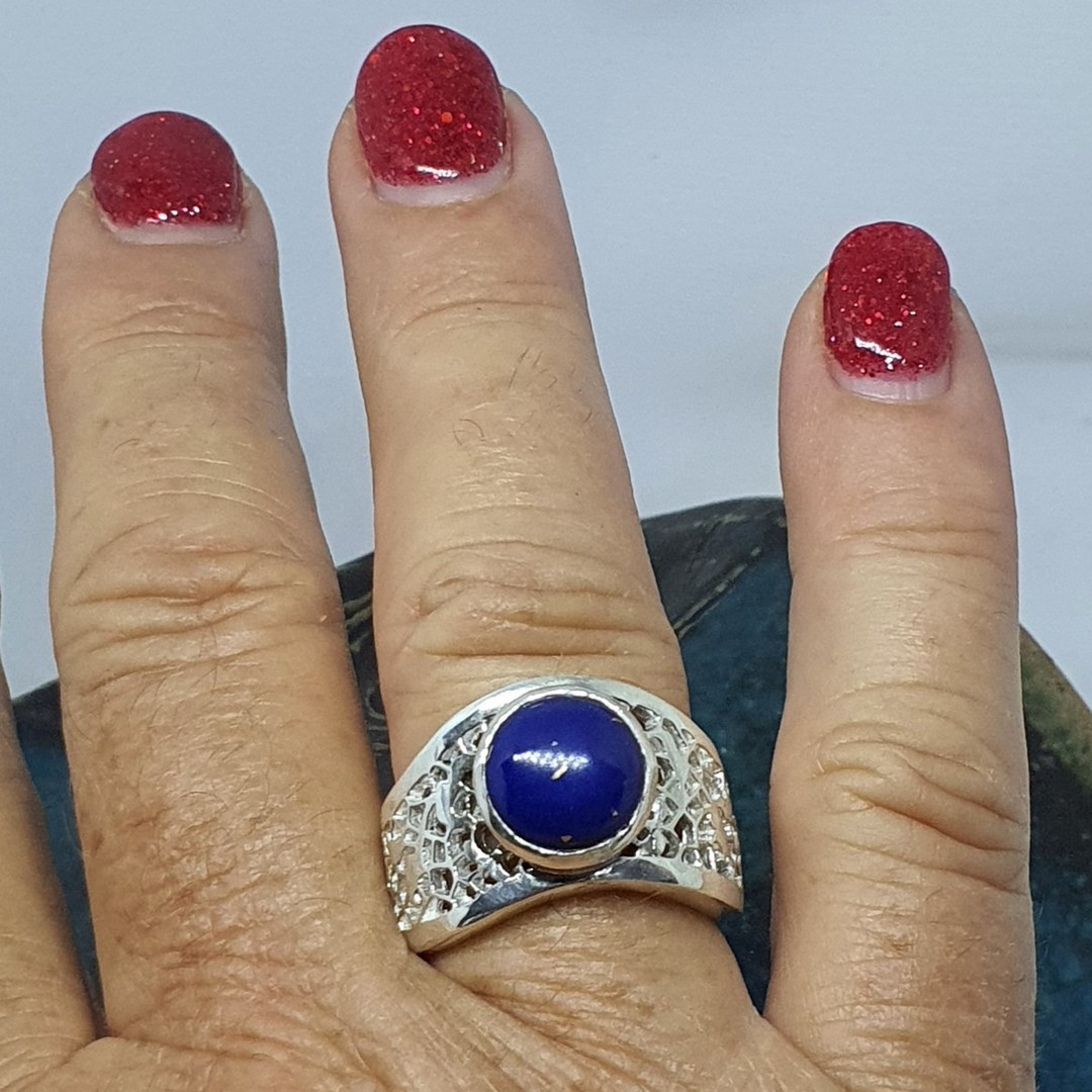 Chunky silver oval lapis lazuli ring - made in NZ image 3