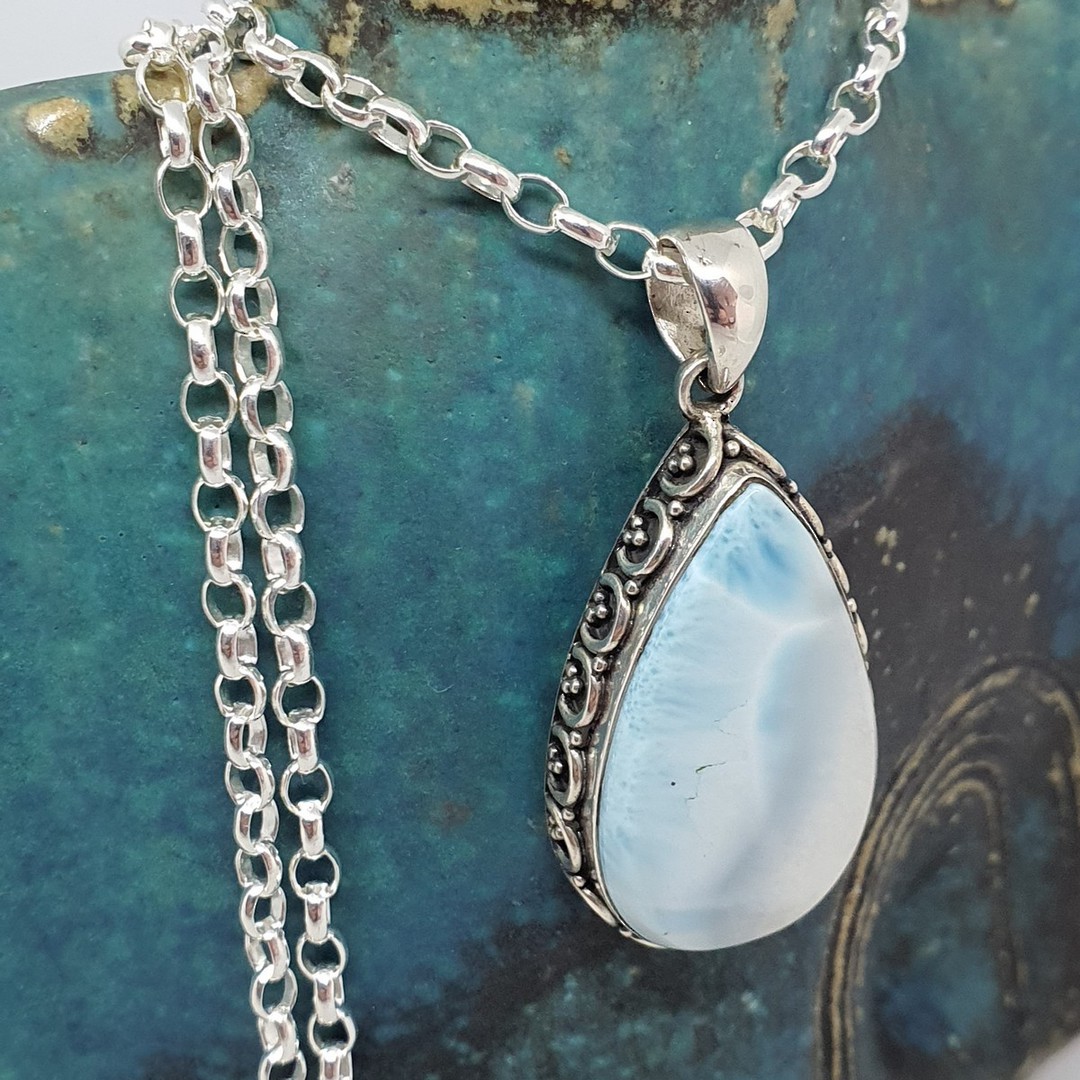 Sterling silver larimar gemstone pendant image 1