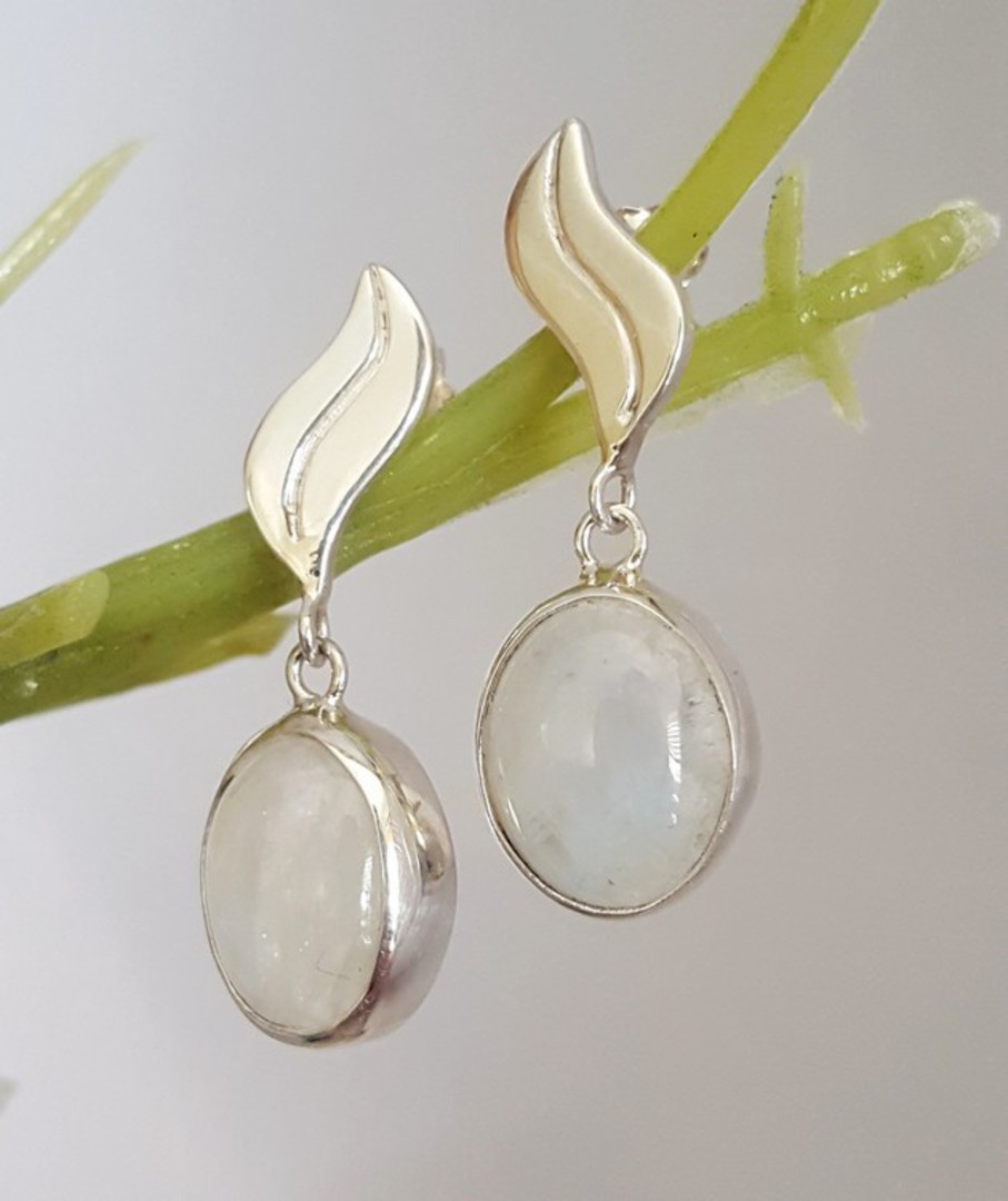 Silver moonstone earrings with stud fitting image 1