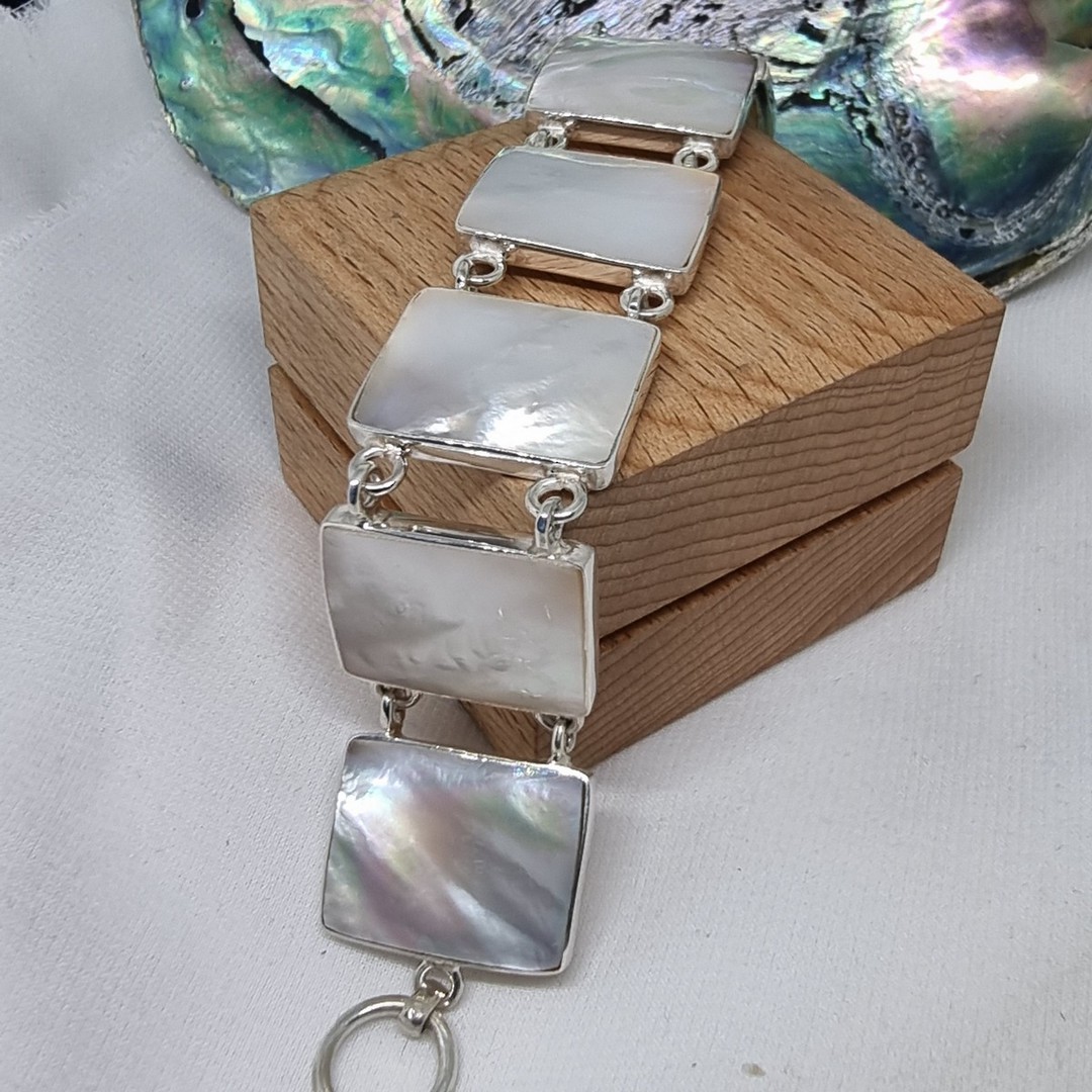 Sterling silver mother of pearl shell bracelet image 0