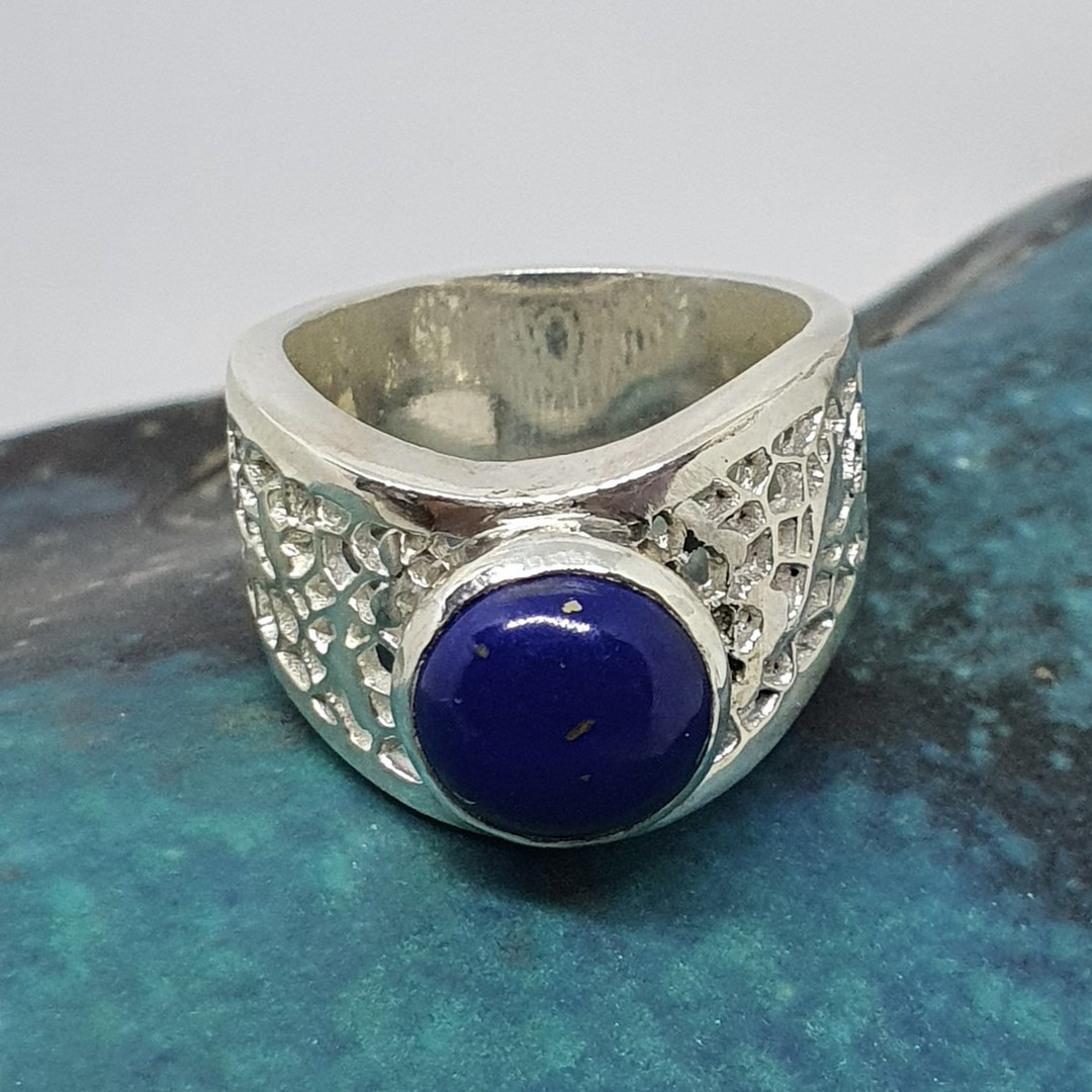 Chunky silver oval lapis lazuli ring - made in NZ image 2
