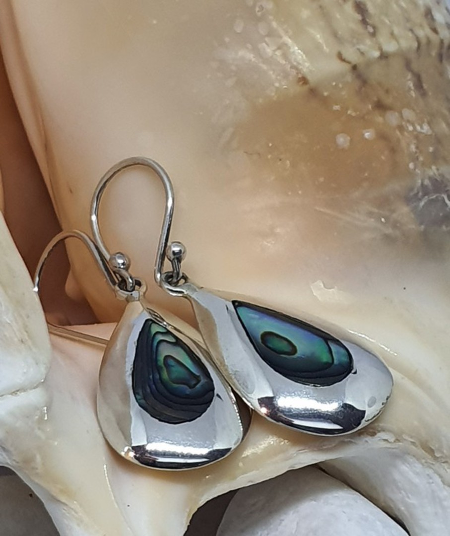 Sterling silver teardrop paua shell hook earrings image 1