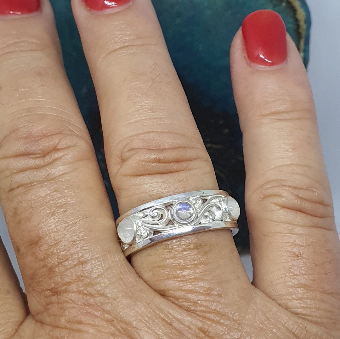 Sterling silver moonstone ring with koru swirls - Last One image 1