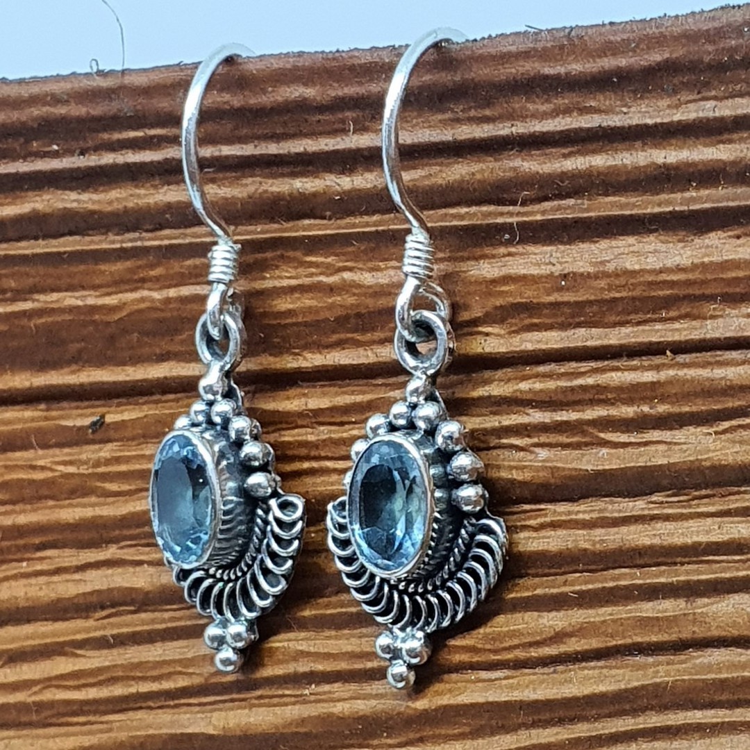 Sterling silver delicate blue topaz earrings image 1