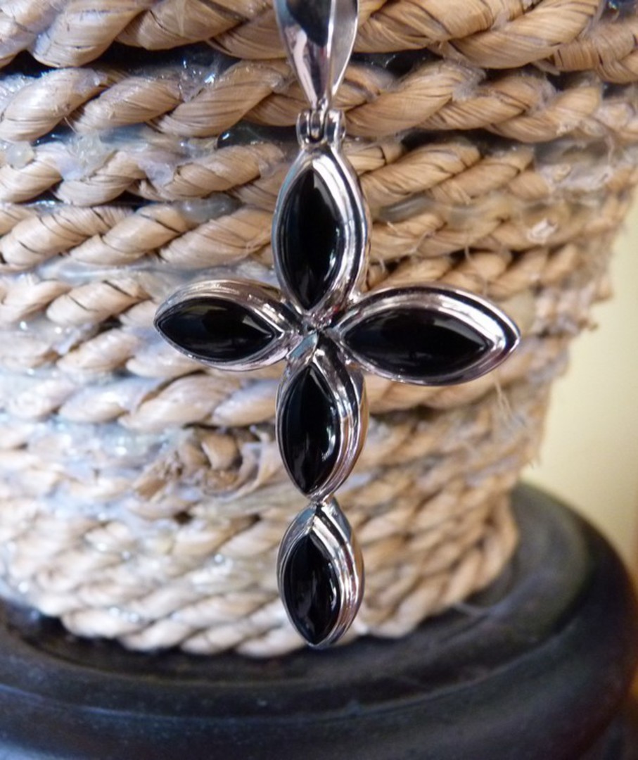 Silver black onyx cross pendant image 1