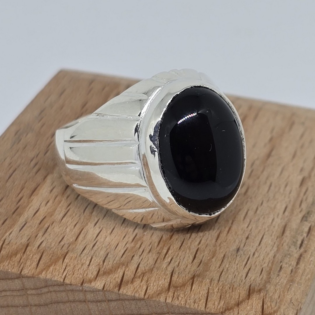 Chunky sterling silver onyx ring image 2