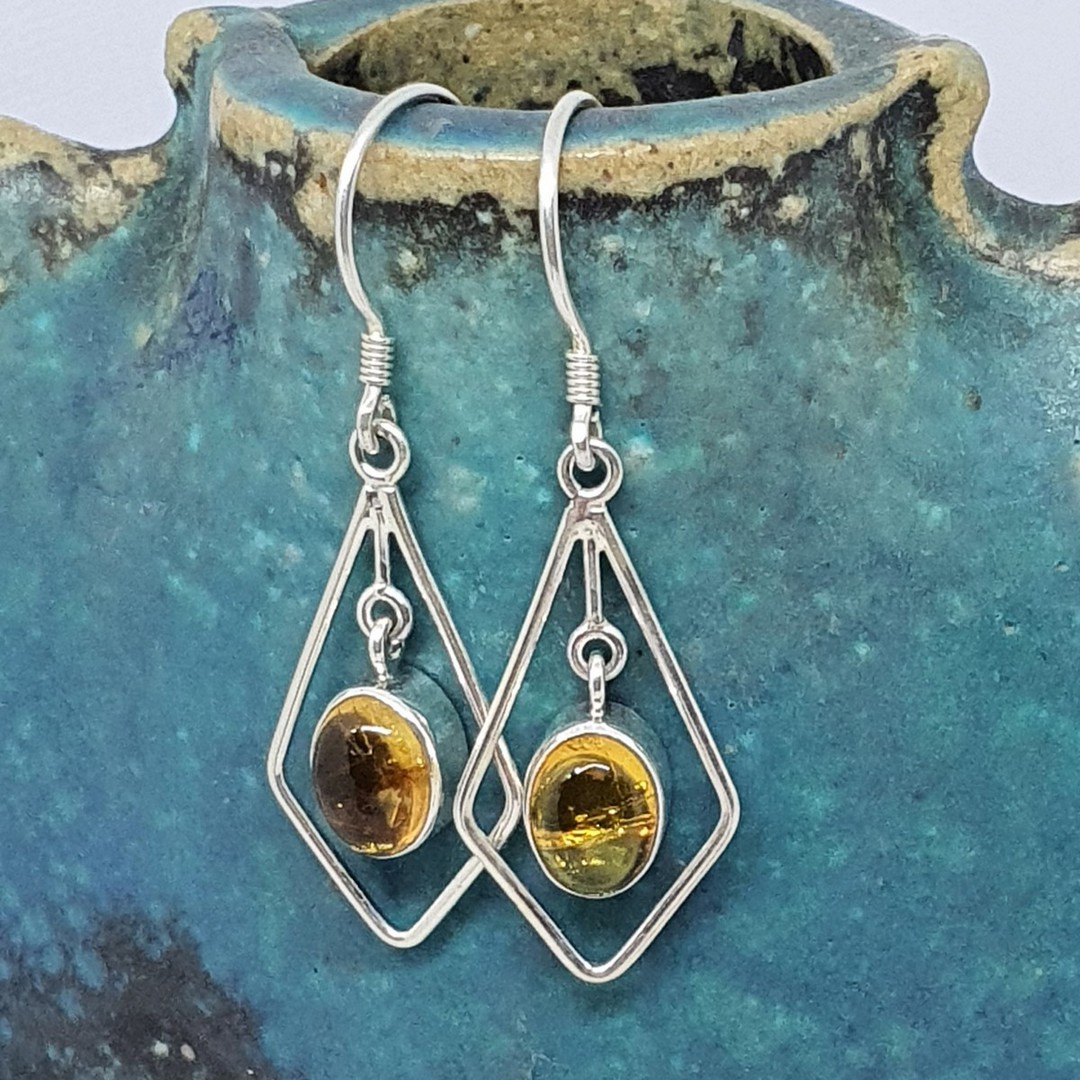 Silver hook earrings with oval citrine gemstone image 2