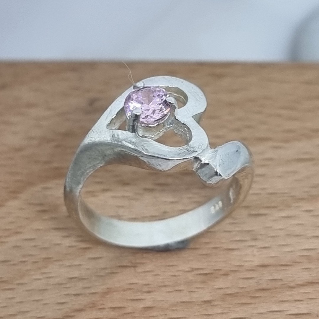 Sterling silver heart ring with pink gemstone image 1