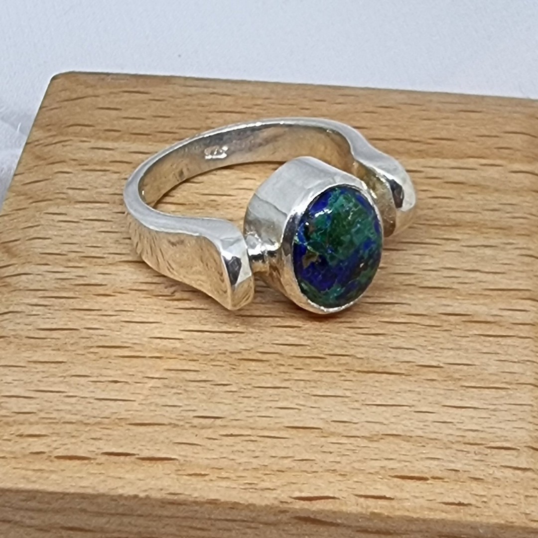 Azurite malachite silver ring, made in NZ image 3