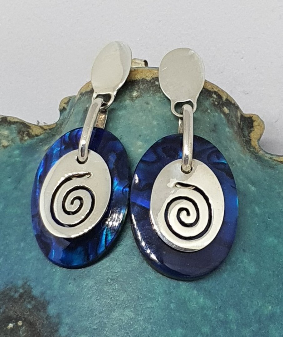 Nz paua shell earrings with koru design image 0