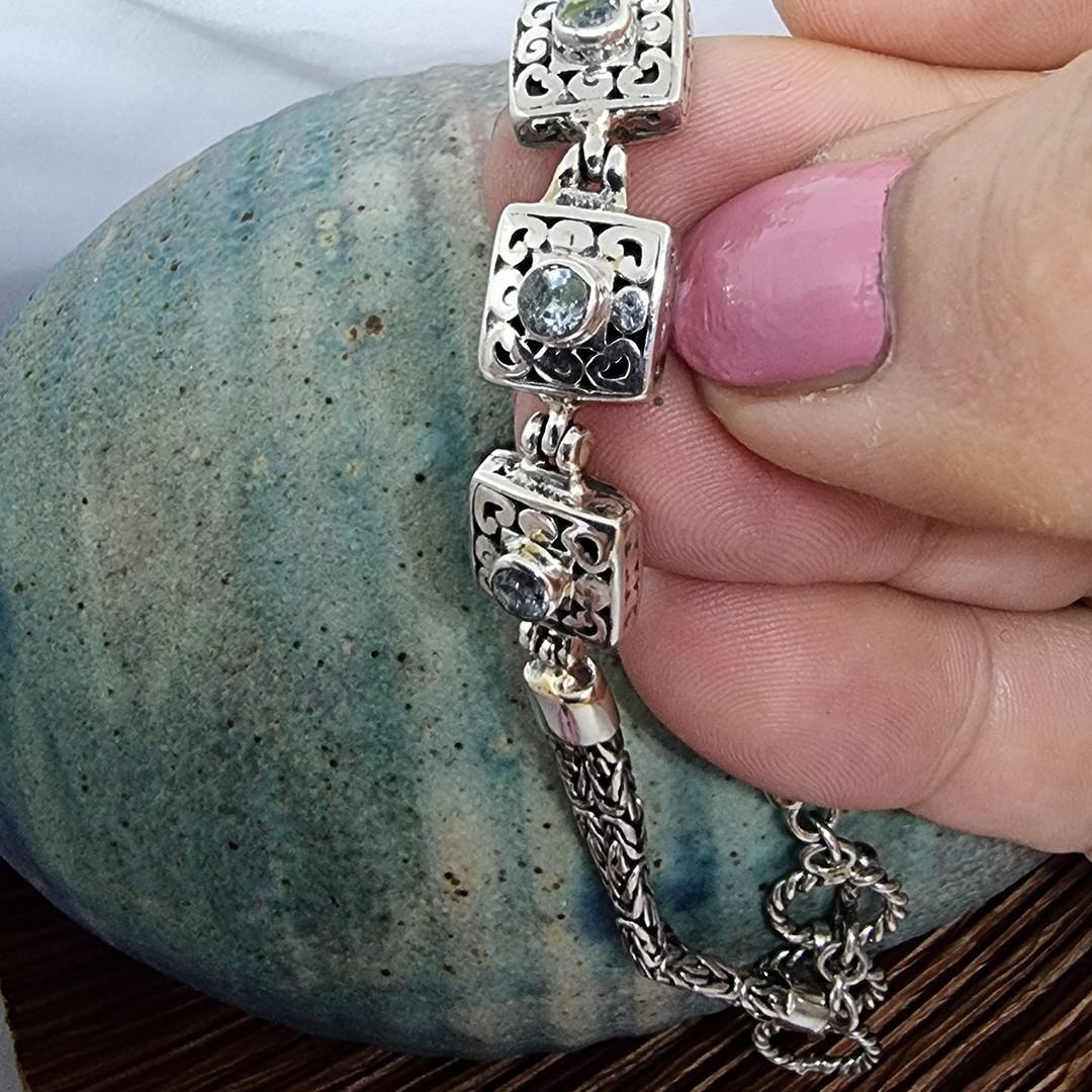 Sterling silver bracelet with blue topaz gemstones image 3
