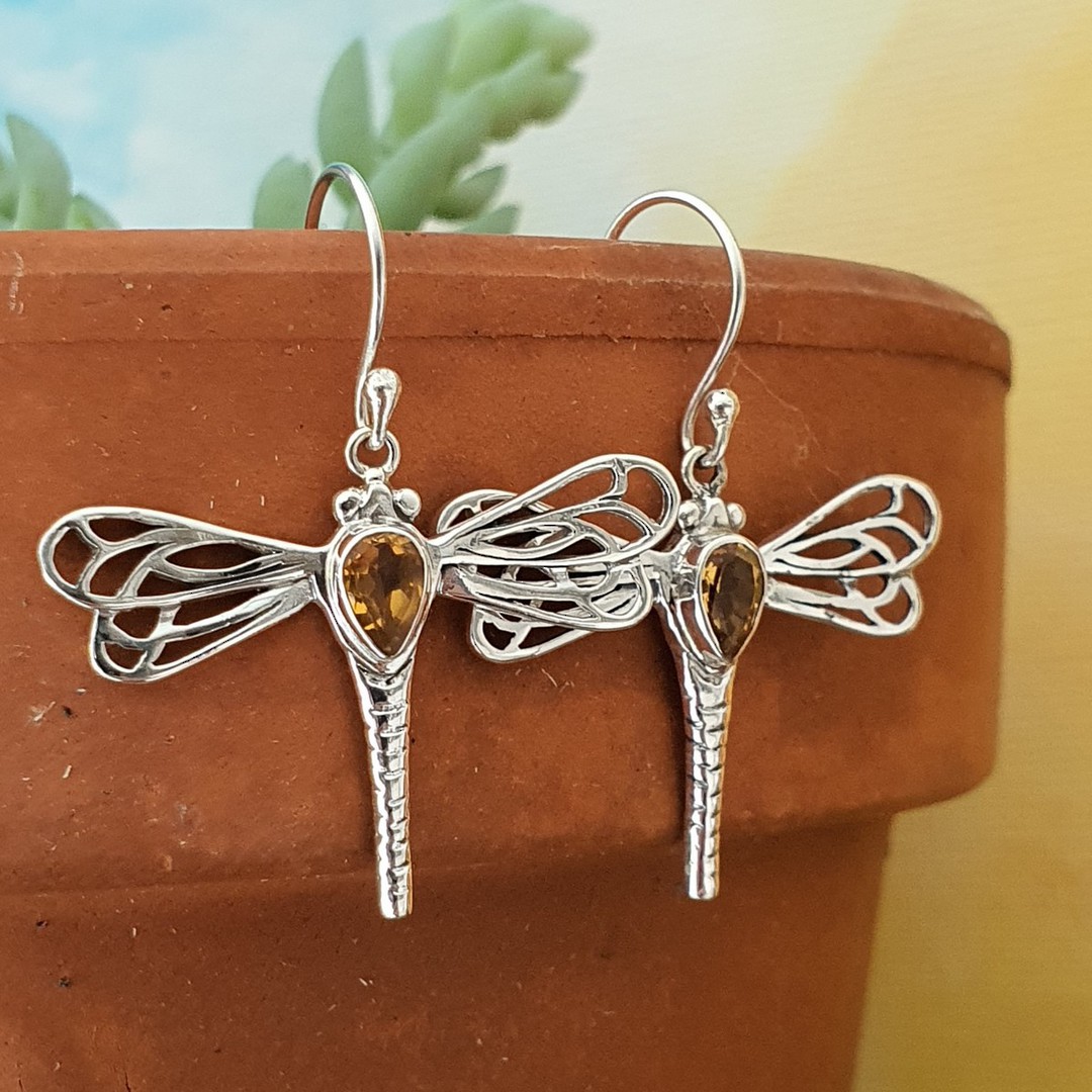 Sterling silver dragonfly citrine earrings image 2