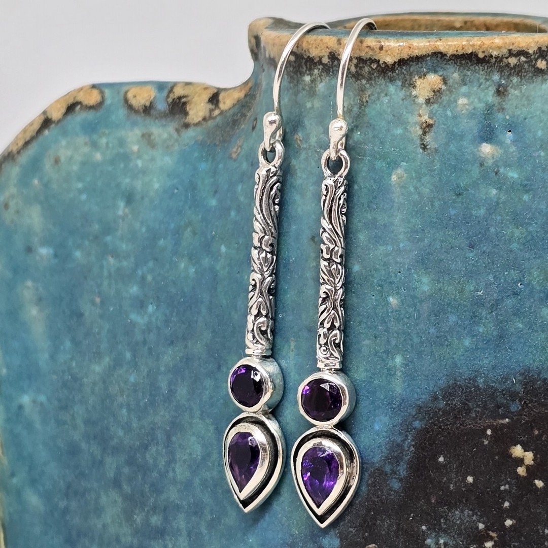 Sterling silver long stemmed amethyst earrings image 2