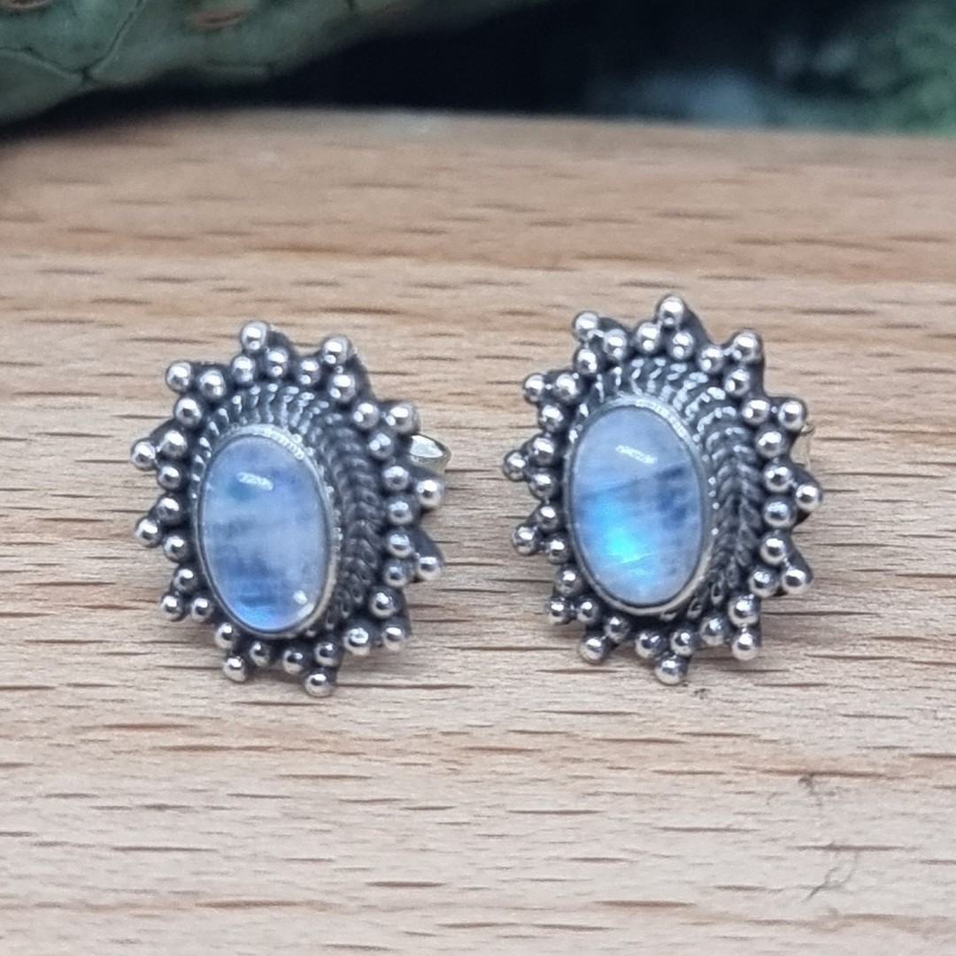 Sterling silver moonstone stud earrings image 2