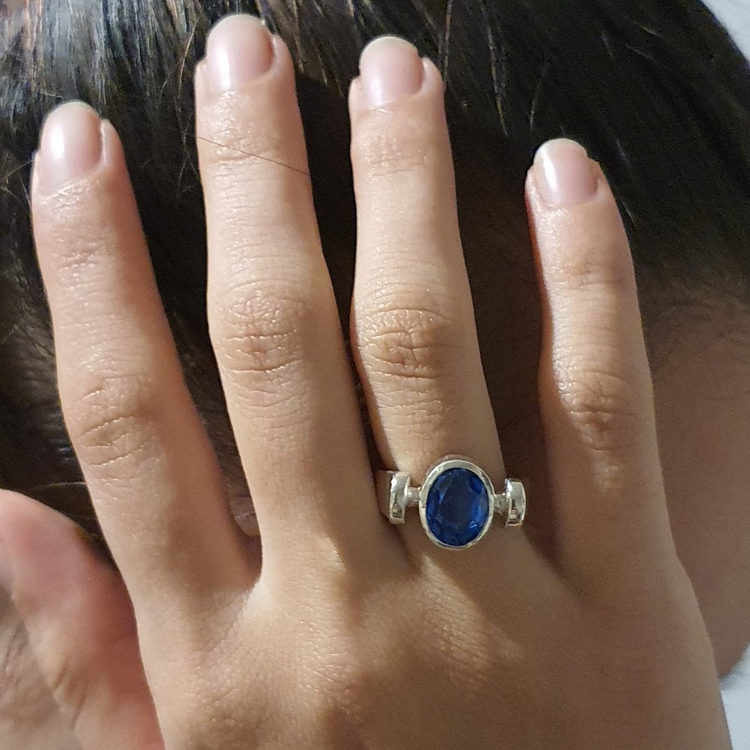 Sterling silver ring with deep blue stone image 2