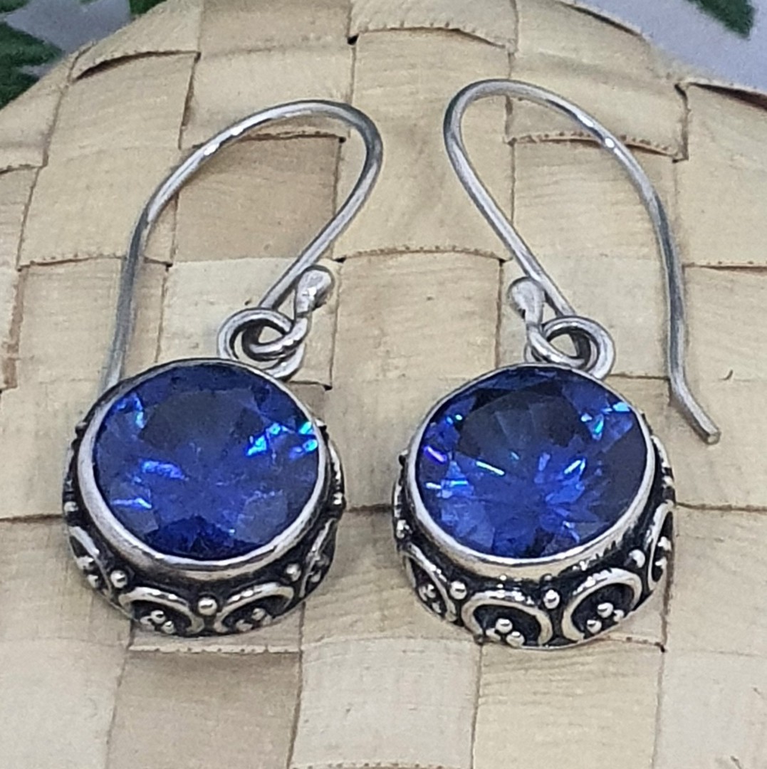 10mm round filigree synthetic sapphire earrings image 0