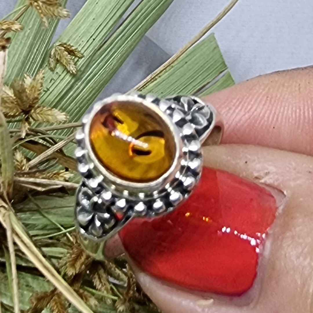 Sterling silver amber ring image 0