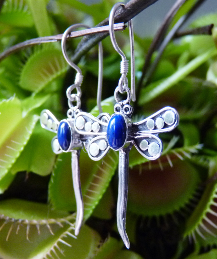 Sterling silver lapis lazuli dragonfly earrings - last pair image 1