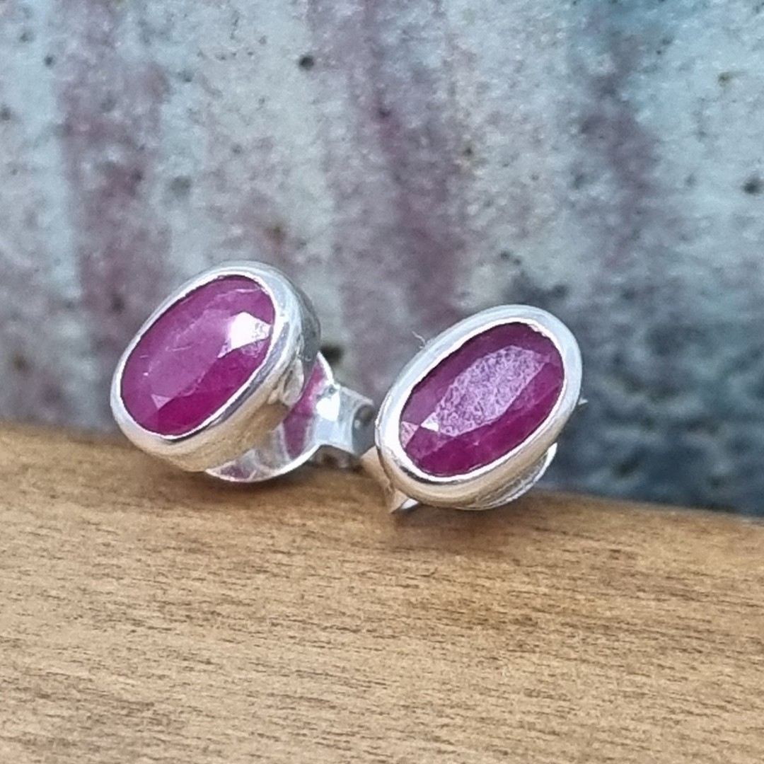 Sterling silver ruby gemstone stud earrings image 3