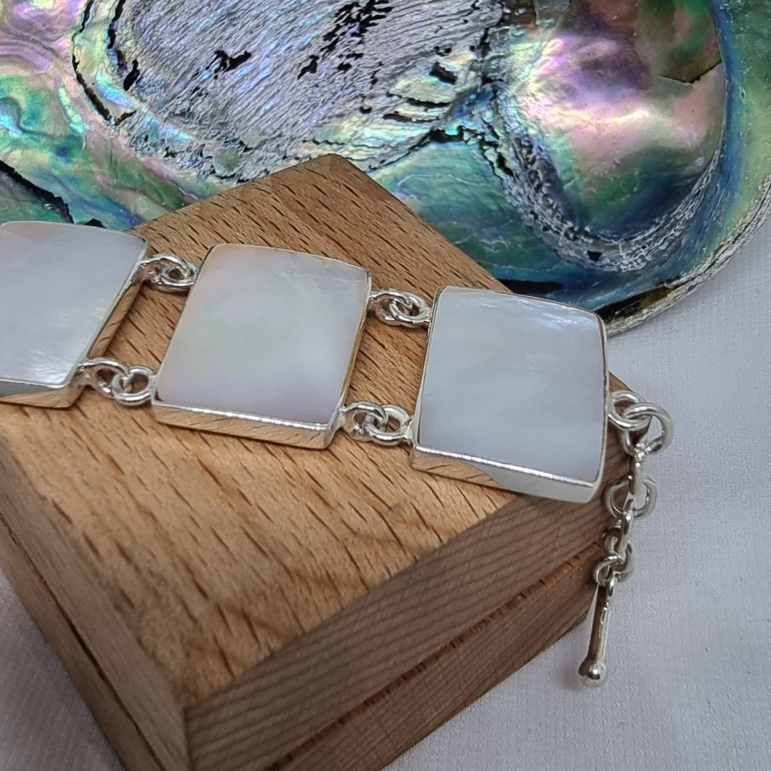 Sterling silver mother of pearl shell bracelet image 2