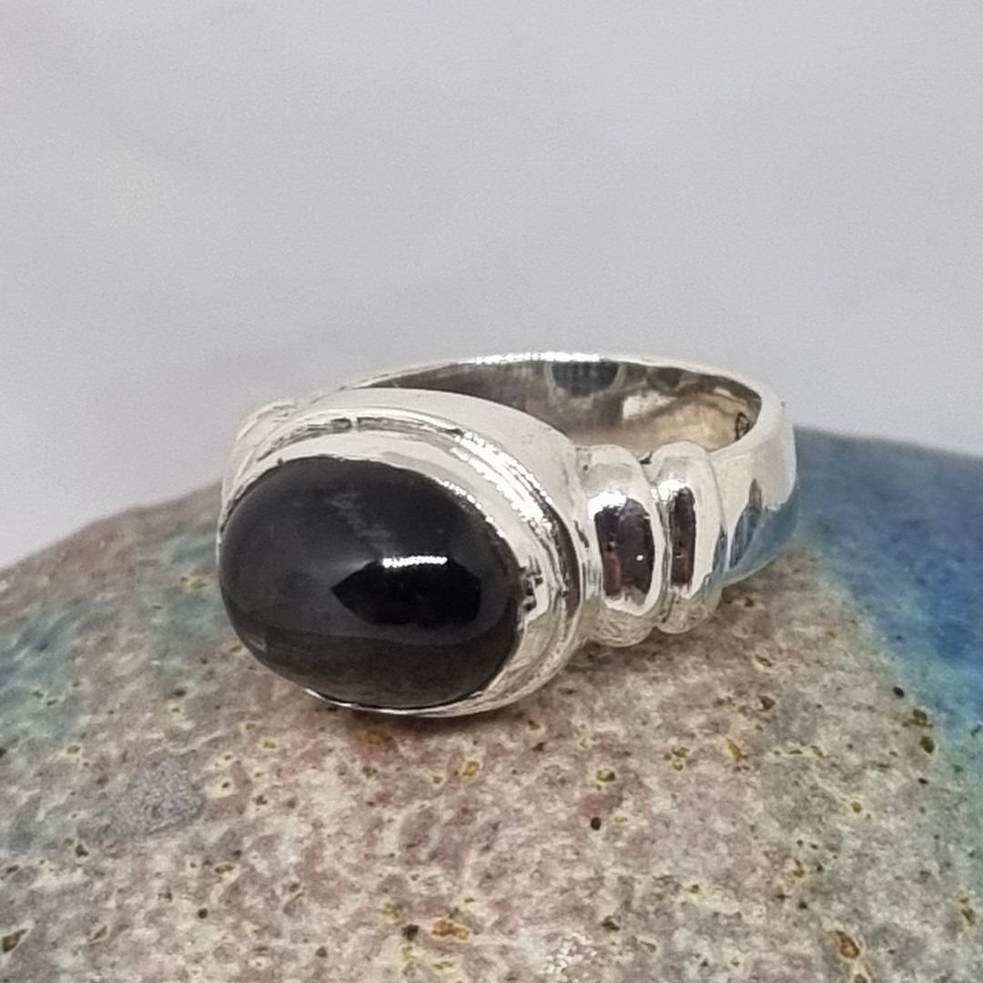 New Zealand made, black obsidian silver ring image 1