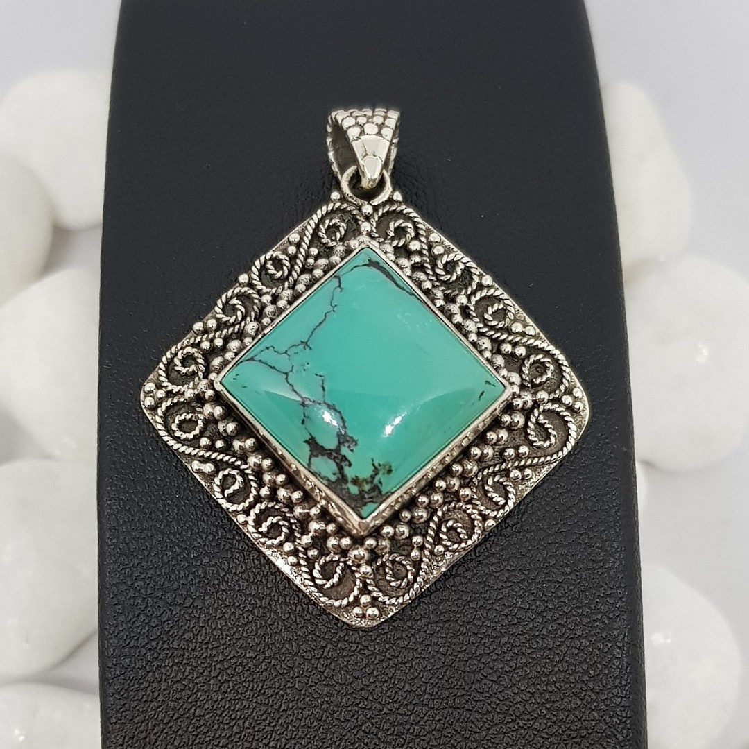Sterling silver large square turquoise pendant image 1