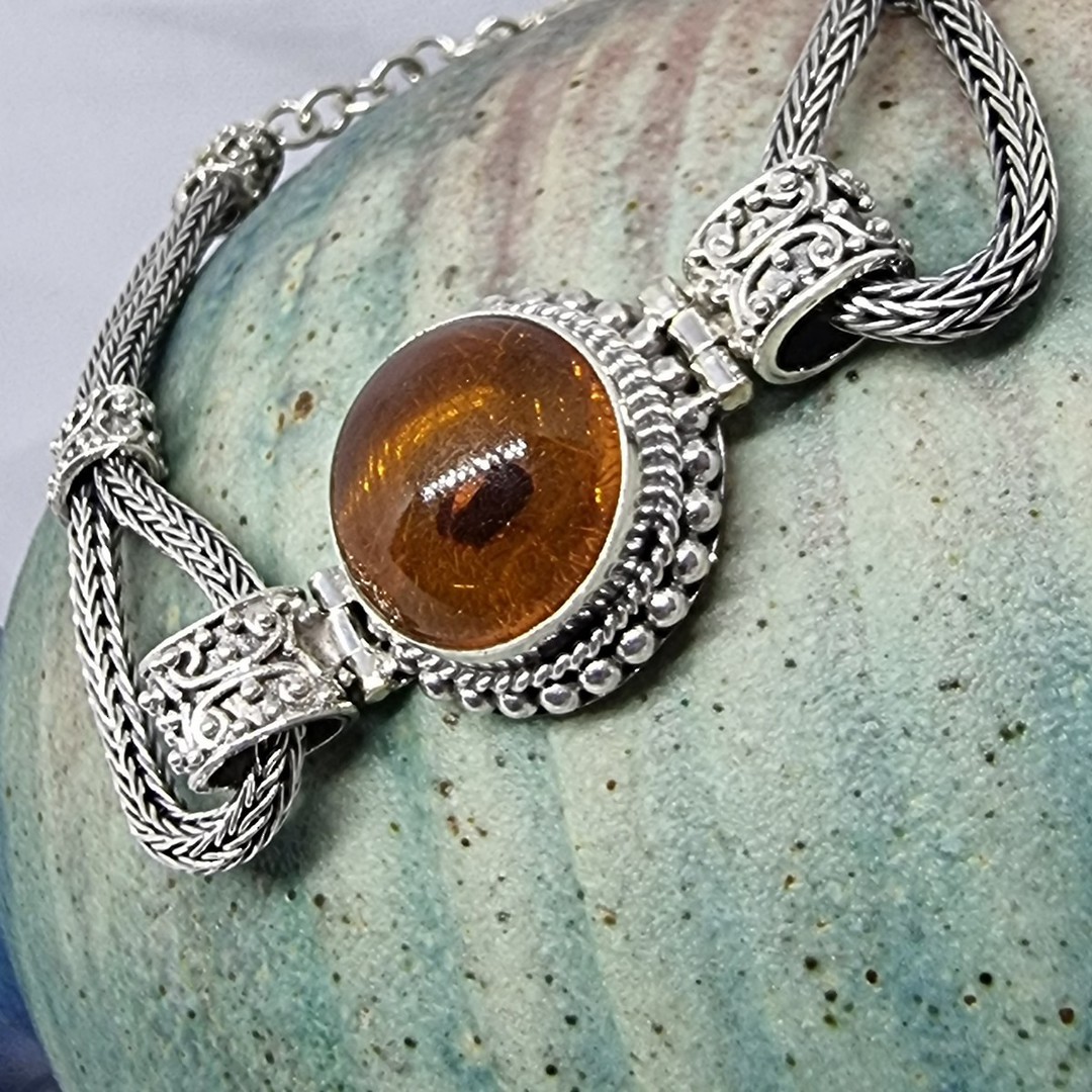 Sterling silver bracelet with round amber gemstone image 6