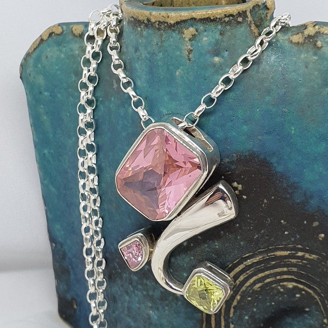 Large sterling silver pink gemstone pendant image 1