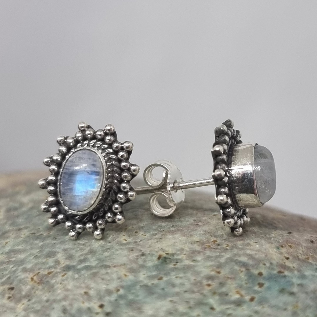 Sterling silver moonstone stud earrings image 1