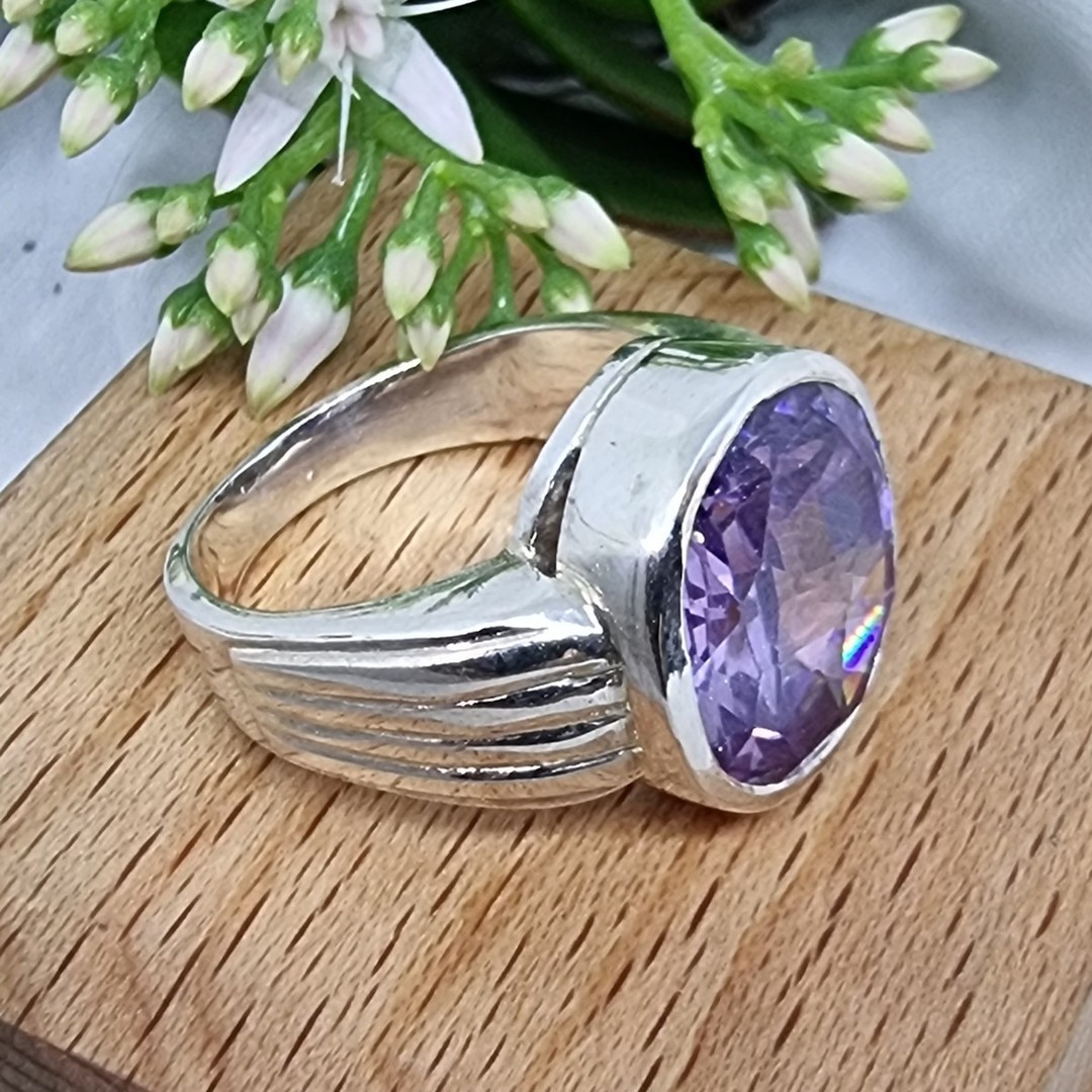 Sterling silver purple gemstone ring, made in NZ - Size S image 0