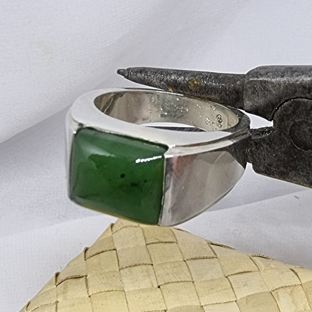 Mans signet ring, NZ Greenstone and sterling silver image 0