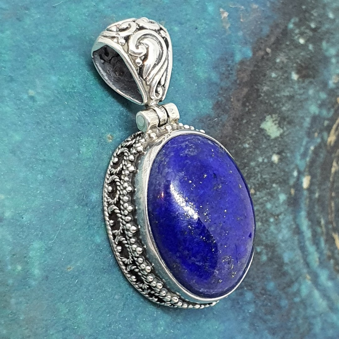 Sterling silver oval lapis lazuli pendant image 1