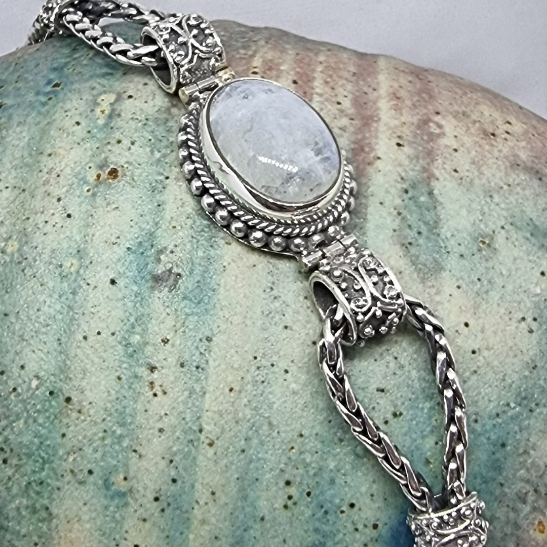 Sterling silver bracelet with large oval moonstone image 1