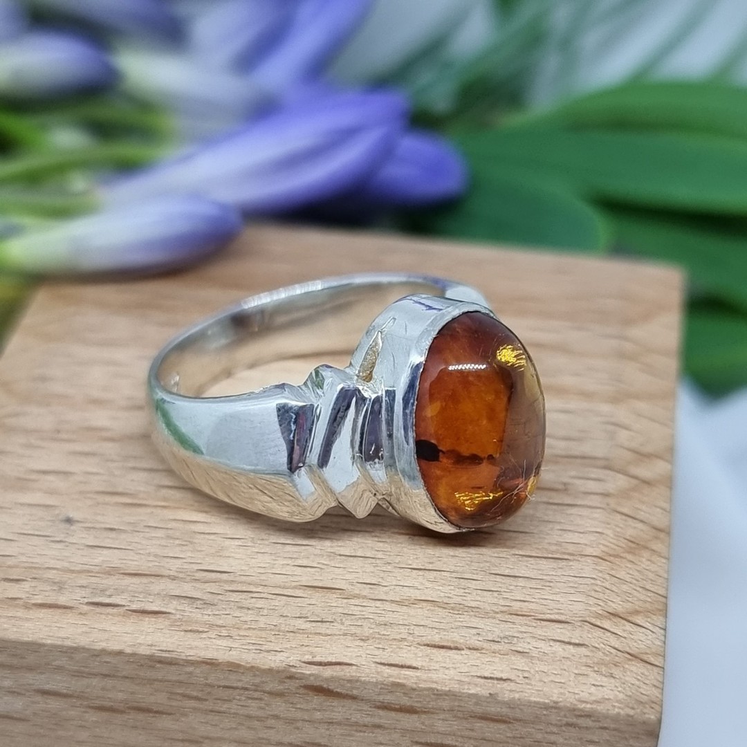 Sterling silver oval amber ring, made in NZ image 1