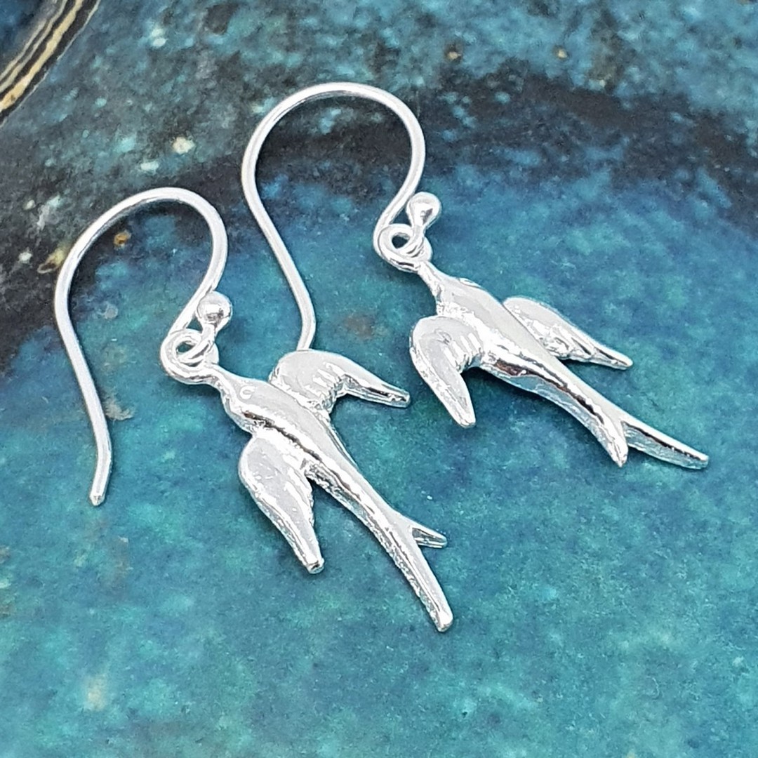 Sterling silver swallow bird earrings image 1