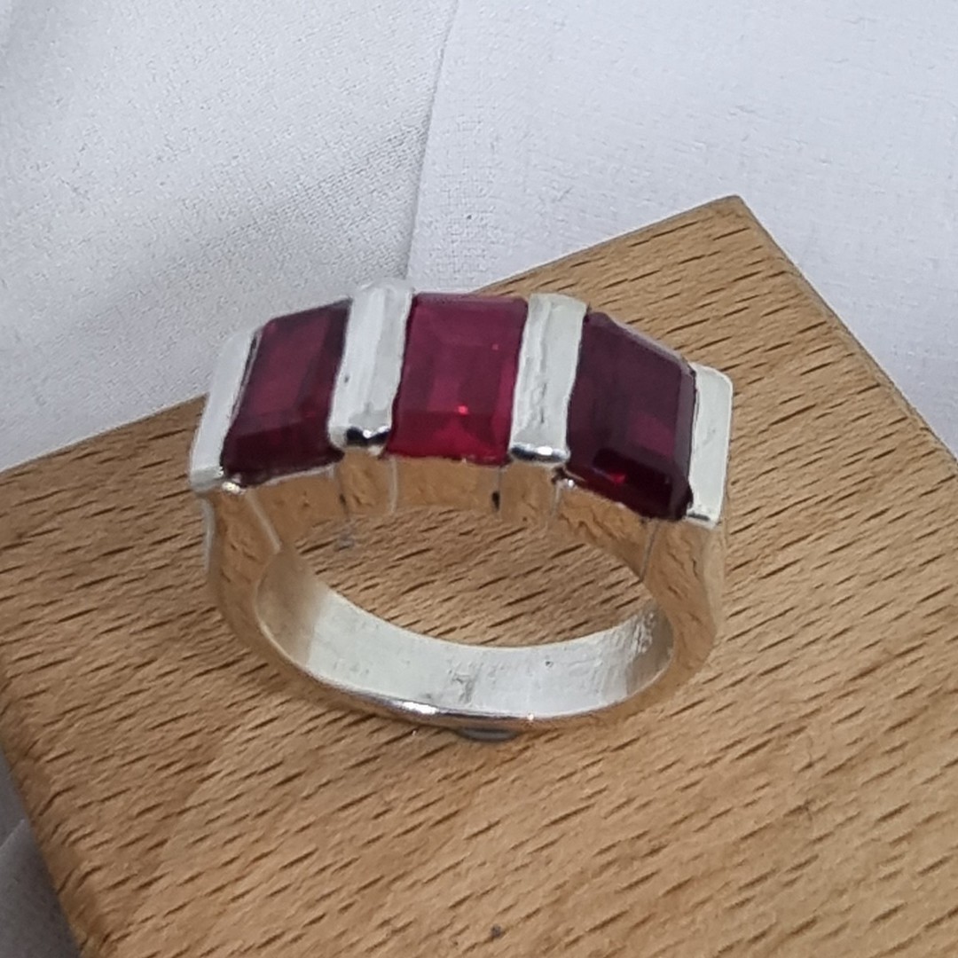 Silver synthetic ruby ring, made in NZ image 0