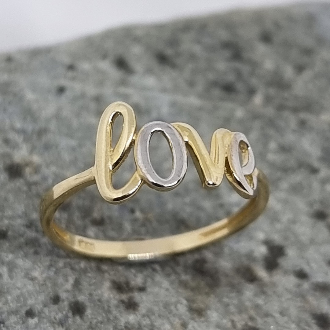 9ct yellow and white gold love script ring image 2