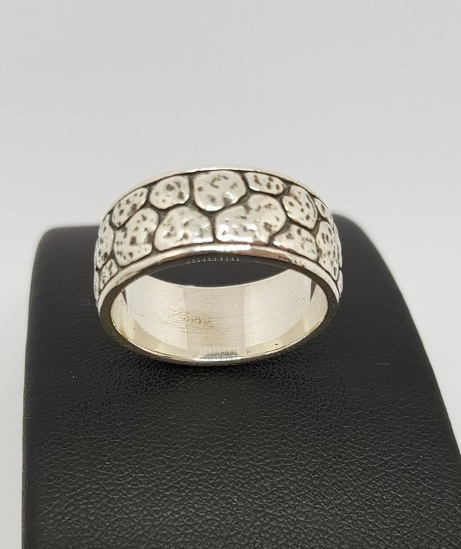 Sterling silver wide band ring with crazy paving pattern - Size S image 0
