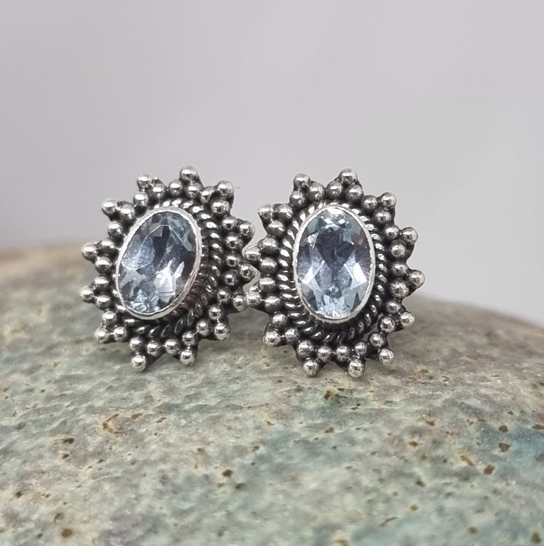 Sterling silver blue topaz gemstone stud earrings image 2