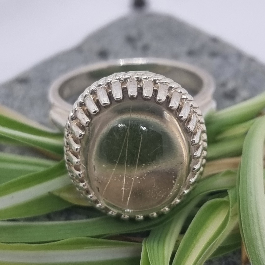 Sterling silver ring with large oval rutilated quartz - Size O image 1