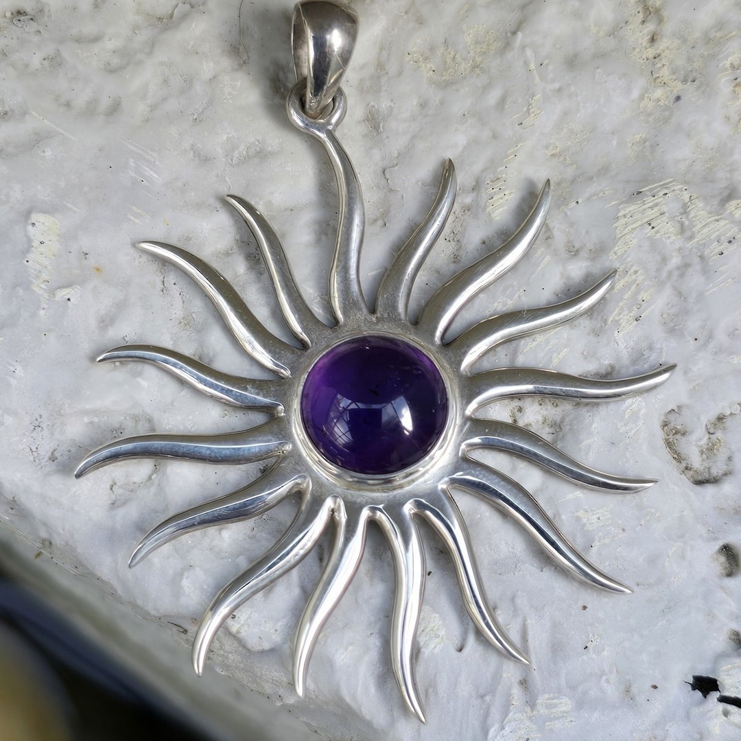 Large silver star pendant with glowing amethyst image 4