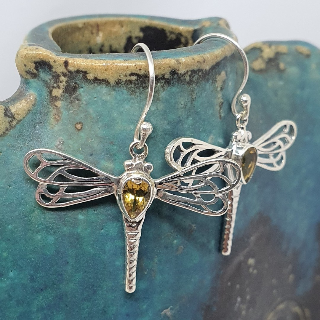Sterling silver dragonfly citrine earrings image 1